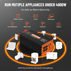 4000W Power Inverter 12V DC to 110V/120V AC Converter for RV/Truck/Boat/Camping/Off-Grid Solar Car Power Inverter Peak Power 8000W with 4 AC Outlets,USB & Type-C Port, Remote Controller & LCD Screen