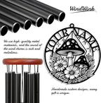 Personalized Customize Name Fantasy Mushroom Wonderland Wind Chime, Metal Iron 37 Inch Outdoor Memorial Gift for Garden Yard Patio Home Decor, Black (Style I)