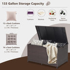 HAPPYGRILL 133 Gallon Outdoor PE Wicker Storage Box Rattan Deck Container with Waterproof Liner and 2 Universal Wheels, Garden Furniture Container Box for Cushions Garden Tools