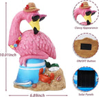 Flamingo Garden Statue Outdoor Decor, Resin Garden Flamingo Figurine Sculpute with Solar Lights for Yard Porch Lawn Decorations, Outdoor Statues Housewarming Flamingo Gifts for Women