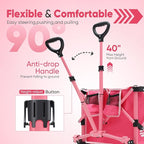Sekey Pink Collapsible Foldable Wagon with 330lbs Weight Capacity, Heavy Duty Folding Wagon Cart with Big All-Terrain Wheels & Drink Holders. Pink
