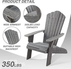 Adirondack Chair Outdoor, Oversized Patio Chair Poly Lumber, Weather Resistant & Heavy Duty, Fire Pits Chair for Porch, Poolside, Lawn, Backyard and Garden, 350lbs Capacity (Grey)