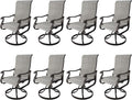 Amopatio Patio Swivel Chairs Set of 8, Outdoor Swivel Rocker Dining Chairs with All Weather Textilene High Back & Metal Frame, for Backyard Deck Lawn, Light Gray