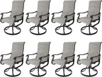 Amopatio Patio Swivel Chairs Set of 8, Outdoor Swivel Rocker Dining Chairs with All Weather Textilene High Back & Metal Frame, for Backyard Deck Lawn, Light Gray