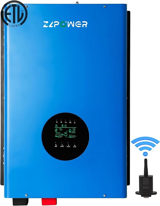 ZLPOWER 8000W 48V Off-Grid Inverter Charger, Peak Power 24000W for 20s, 240V AC Input, 120/240V Split Phase Output, Pure Sine Wave, UL1741 Certified, Built-in 2 MPPT Low Frequency for Solar System