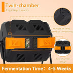 Composting Bins 43 Gallon Outdoor Tumbling Compost Bin Compost Tumbler Bucket Trash Can w/Dual Chamber Sliding Doors for Garden Patio,Orange Door