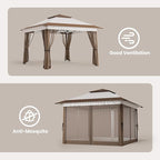 Bealife 11x11 Pop Up Gazebo Tent with Mosquito Netting, Outoor Canopy Tent with 4 Sandbags, 8 Stakes, 4 Ropes, Roller Bag, Pop Up Canopy Tent for Lawn Backyard Garden Deck, Beige