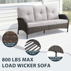 7 Piece Patio Furniture Set - Wicker Patio Conversation Set with Swivel Glider, Glider Loveseat, Tempered Glass Side Table and 2 Ottomans for Deck Backyard - Brown Wicker Beige Cushion
