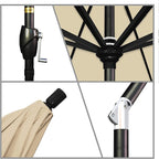 California Umbrella 9' Round Aluminum Market Umbrella, Crank Lift, Push Button Tilt, Black Pole, Sunbrella Antique Beige