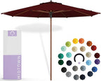 Midtown Umbrellas The Wooden 8 Feet Patio Umbrella With Sunbrella Burgundy Acrylic Fabric - Aluminum Frame Market Umbrella For Backyard, Deck, Garden, Pool - Wooden Pole