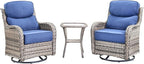 Luxury High Back Outdoor Swivel Rocker Patio Chairs with Side Table & 6-Inch Thick Cushions, 3 Pieces Patio Furniture Set for Porch, Balcony, Deck and Yard