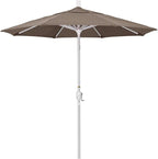 California Umbrella 7.5' Round Aluminum Market Umbrella, Crank Lift, Push Button Tilt, White Pole, Woven Sesame Olefin