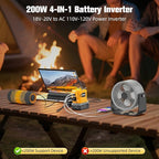 200W Portable Power Inverter for DeWALT 20V,Outdoor Generato Battery Converter with 2 USB&LED&AC Battery Powered Outlet,Convert DC 18V/20V to AC 110V-120V Portable Power Station(Tool Only)