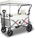 Collapsible Foldable Wagon Cart with Quick-Release Wheels & 2 Seats Camping Wagon- Heavy-Duty Utility Wagon 265LBS Capacity for Camping, Garden, Shopping (Beige)