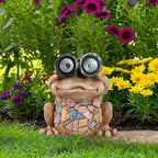 Solar Frog Garden Statue with LED Eyes – Resin & Polyresin Garden Sculpture, Ideal for Outdoor Lawn, Patio or Yard, Statue Home Decor Perfect for Outdoor Spaces – 12", Multi-Color Finish