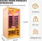 Indoor Infrared Sauna, 1 Person Hemlock Wood Low EMF Far Infrared Saunas, Personal Sauna Room Box with APP Control, Glass Door, Blue-Tooth, LCD, LED Reading Light, 7-Color Light Therapy