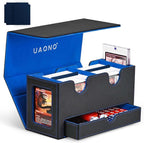 Card Deck Box for MTG, Double Deck Storage Box with 2 Commander Display & 1 Dice Tray, Fits 200+ Double Sleeved, Card Organizer for CCG TCG Sports (Black Blue)
