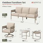 5-Piece Patio Outdoor Conversation Furniture Set with 2 Swivel Chairs, Steel Modern Outdoor Patio Conversation Sets with Thick Cushions for Porch, Balcony, Backyard - Beige