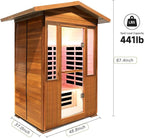 Outdoor Sauna 2 Person 1800W/110V Low EMF Dry Sauna Infrared Sauna for Home Inner Board Hemlock Wood/Outer Board Red Cedar, 8 Heating Panels with LCD Control Panel/Speaker and Tempered Glass Door