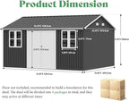 VanAcc 12x14x8.5 FT Galvanized Steel Outdoor Storage Shed with 2 4-Pane Windows Lockable Door, Nordic Cottage Shed for Backyard, Garden, Patio, Dark Grey/White