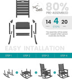 SERWALL Outdoor Rocking Chair Set of 2, Oversized Rocking Chair with Footboard for Adults, HDPE All Weather Resistant Rocking Chairs for Patio, 350lbs Weight Capacity, Gray