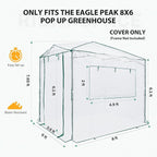 EAGLE PEAK Replacement Cover for 8x6 Portable Walk-in Pop up Greenhouse, Front and Rear Roll-Up Zipper Entry Doors and 2 Large Roll-Up Side Windows (Frame Not Included), White
