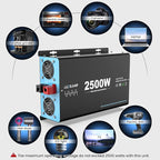 2500W Pure Sine Wave Inverter with Transfer Switch, 12V DC to 120V AC Converter with 2AC Outlets, USB Port, Type-C Port, Remote Controller, Power Inverter for RV, Outdoor, Auto Swtich to Shore Power