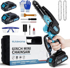 EliteHome Mini Chainsaw Cordless 2 Batteries 6 Inch Electric Portable Handheld Small Chain Saw Battery Powered for Tree Trimming wood cutting
