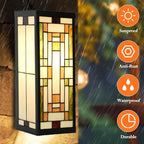 WL0005 Tiffany Style Rectangular Outdoor Wall Lights Stained Glass Corridor Wall Lamp Vintage Outdoor Balcony Aisle Hallway Wall Sconce Lighting,6" Wx 5.5" D x16 H, Bulb Included (Bricks)