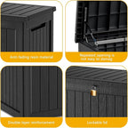 270 Gallon Deck Box, Resin Outdoor Indoor Waterproof Storage Box, Lockable Storage Box With Handle for Patio Furniture - Garden Tools - Swimming Pool Tools UV Resistant, Black - 270