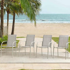Outdoor Dining Chairs Set of 4, Stackable Patio Chairs with Textilene Fabric, Lightweight Garden Chairs for Poolside, Backyard, Camping, Grey