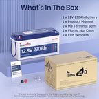 Timeusb 12V 230Ah LiFePO4 Lithium Battery, Built-in 150A BMS, Max. 1920W Power Output & 2944Wh Energy Lithium Battery, 15000 Cycles for Your RVs, Solar System, Off-Grid, Camper, etc