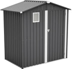 6x4 FT Shed Outdoor Storage Metal Large Garden Tool Sheds with Lockable Doors Gable Roof Window Waterproof Utility Equipment Sheds for Backyard Patio Lawn, Grey (No Floor Frame)