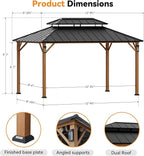 Modern Shade The Horizon Hardtop Gazebo 10' x 14' with 4 LED Lights, Permanent Outdoor Gazebo with Galvanized Steel Double Roof, Grill Pavilion with Decor Hooks, Mosquito Nettings, Wood-Looking