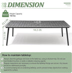 Outdoor Dining Table for 8-10, 94.5 inch Patio Dining Table with Wooden-Like Top and Aluminum Frame, Rectangular Table with Umbrella Hole Outdoor Furniture, Grey