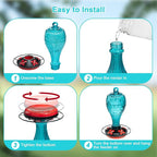 Hummingbird Feeder - Hand Blown Glasss Hummingbird Feeders for Outdoors Hanging with Ant Moat, Never Fade, Garden Backyard Decoration, for Women Mom Dad (Blue)