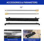 GALAXYER Pressure Washer Surface Cleaner, Metal Floor Washer Accessories for Driveways Sidewalks Patios with 2 Extension Pole Attachments, 1/4-inch Quick Coupler