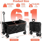 Collapsible Wagon Cart Foldable - Extra Large 500 lbs Capacity Portable Folding Beach Wagon with Wheels - Heavy Duty Utility Cart for Groceries, Shopping, Camping, Sports, Garden - Black