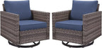 Outdoor Patio Swivel Rocker Chairs - Wicker Patio Swivel Rocking Chairs Set of 2 with Waterproof Wicker,Comfortable Cushions and Sturdy Metal Frame for Outside Porch Deck Backyard(Mixed Grey/Blue)