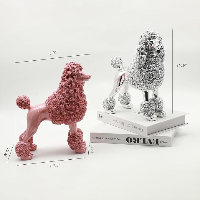 Lukitas Standing Sliver Poodle Sculpture Decor, Decorative Dog Statue, Animal Ornament for Garden Home, Resin 10''
