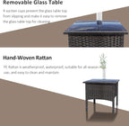 Outdoor PE Rattan Side Table, Modern Wicker Coffee End Table with Glass Top for Yard, Balcony, Garden or Livingroom, Brown
