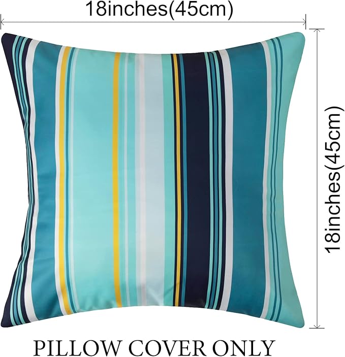 Pyonic Pack of 2 Outdoor Waterproof Throw Pillow Covers Light Blue Pillow Covers Decorative Square Cushion Cases for Patio Furniture Tent Garden Couch,18x18 Inches,Color Stripe