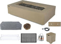 Elementi+ | Bundle Colorado Gas Fire Pit Cast Concrete 56" Rectangular Fire Table | Electronic Ignition | Canvas Cover, Fire Glass and Burner Lid Included | Sunlight Yellow | Propane Gas