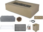 Elementi+ | Bundle Colorado Gas Fire Pit Cast Concrete 56" Rectangular Fire Table | Electronic Ignition | Canvas Cover, Fire Glass and Burner Lid Included | Sunlight Yellow | Propane Gas