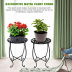 15" Tall Metal Plant Stand, 8" Wide Round Plant Stand for Flower Pot Rustproof Iron Plant Holder for Indoor Outdoor Use, Easy Assemble Flower Stand for Home Garden Display Greenery (Round 2pcs)
