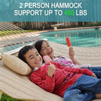 Lazy Daze Hammocks 12FT Quilted Fabric Double Hammock with Spreader Bars and Detachable Pillow, 2 Person Hammock for Outdoor Outside Patio Garden Yard Pool Beach (Linen)