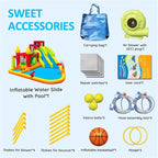 Inflatable Bounce House with Slides, Inflatable Water Slide for Kids Backyard, Bounce Water Prak with Air Blower, Splash Pool, Water Cannon, Climbing Wall, Outdoor Backyard Water Park