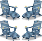 Folding Adirondack Chairs Set of 4,Adirondack Chair with Retractable Ottoman,Plastic Adirondack Chairs with 2 Cup Holder,Weather Resistant Patio Chair,Outdoor Chairs Set of 4(Navy Blue)