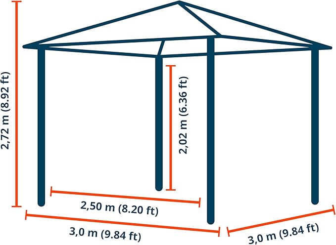 TOOLPORT Hardtop Gazebo 10x10 ft with Polycarbonate Roof - Wood-Like Finish - 4 Side Panels in Gray