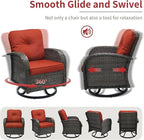 3 Pieces Patio Furniture Set, Outdoor Swivel Rocking Chair Set of 2 with Side Table - 360° Swivel, Thick Cushions, All-Weather Bistro Set for Deck, Porch, Pool(Wine Red, Grey Full-Weave Rattan)